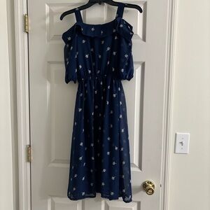 Elegant Navy Blue Midi Dress with ice cream cone Accents